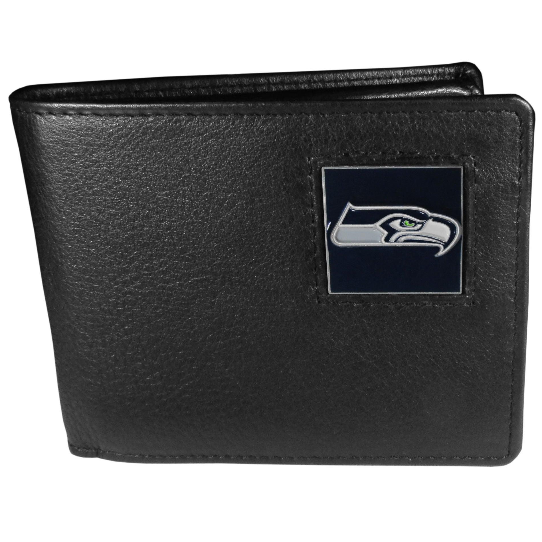 Seattle Seahawks Leather Bi-fold Wallet Packaged in Gift Box - Flyclothing LLC