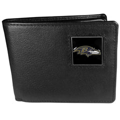 Baltimore Ravens Leather Bi-fold Wallet Packaged in Gift Box - Siskiyou Buckle