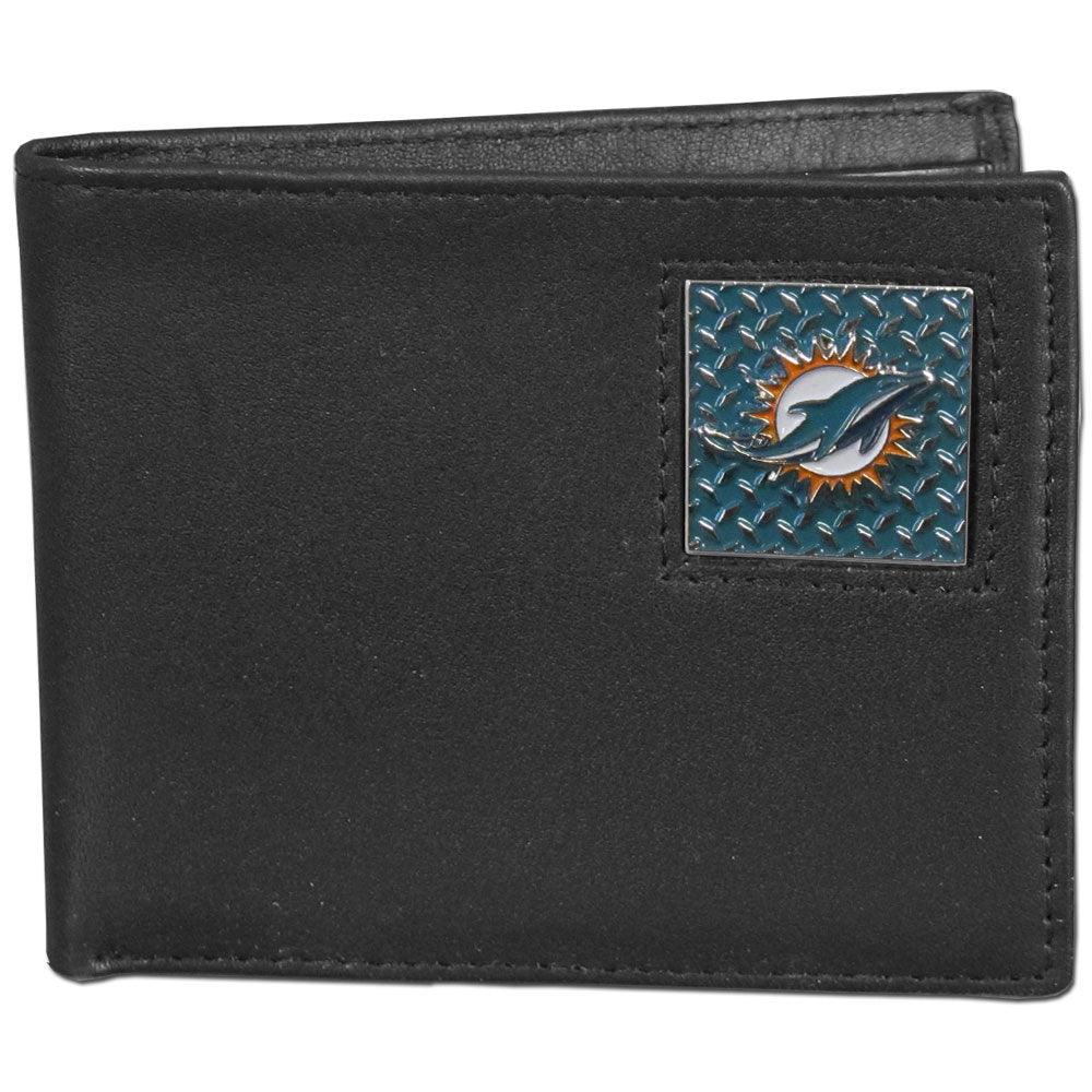 Miami Dolphins Gridiron Leather Bi-fold Wallet Packaged in Gift Box - Flyclothing LLC