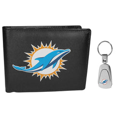 Miami Dolphins Bi-fold Wallet & Steel Key Chain - Siskiyou Buckle