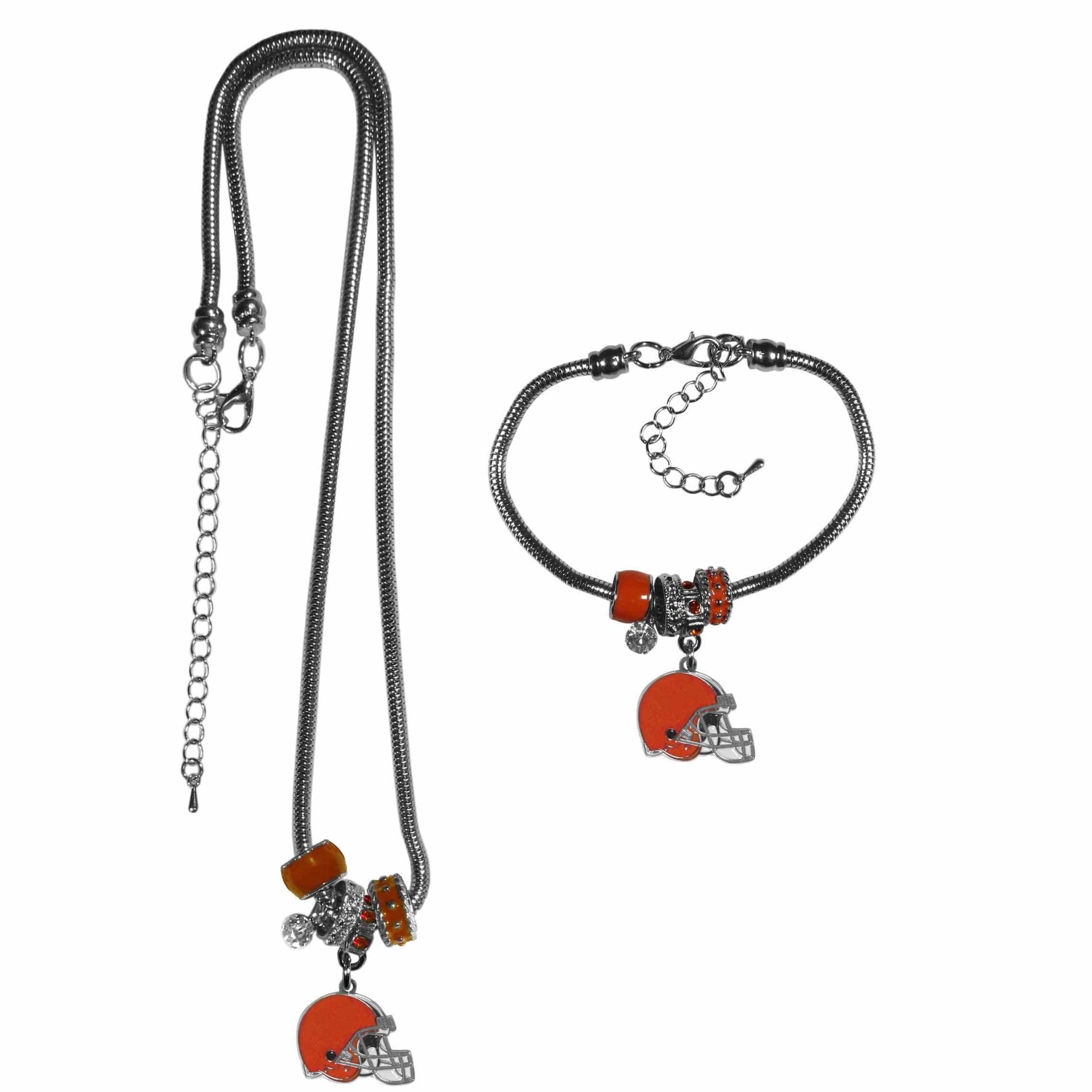 Cleveland Browns Euro Bead Necklace and Bracelet Set - Siskiyou Buckle