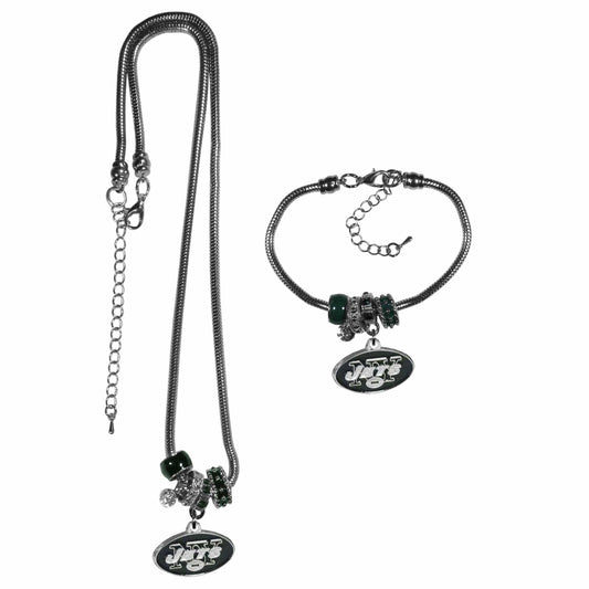 New York Jets Euro Bead Necklace and Bracelet Set - Siskiyou Buckle