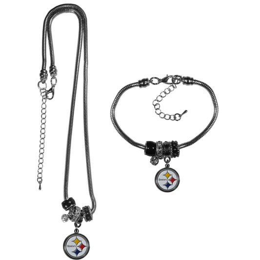 Pittsburgh Steelers Euro Bead Necklace and Bracelet Set - Flyclothing LLC