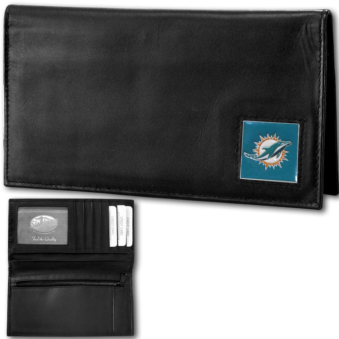 Miami Dolphins Deluxe Leather Checkbook Cover - Siskiyou Buckle