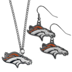 Denver Broncos Dangle Earrings and Chain Necklace Set - Siskiyou Buckle