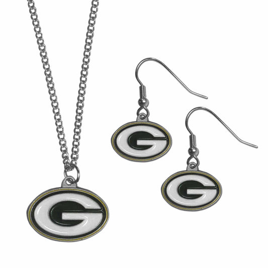 Green Bay Packers Dangle Earrings and Chain Necklace Set - Siskiyou Buckle