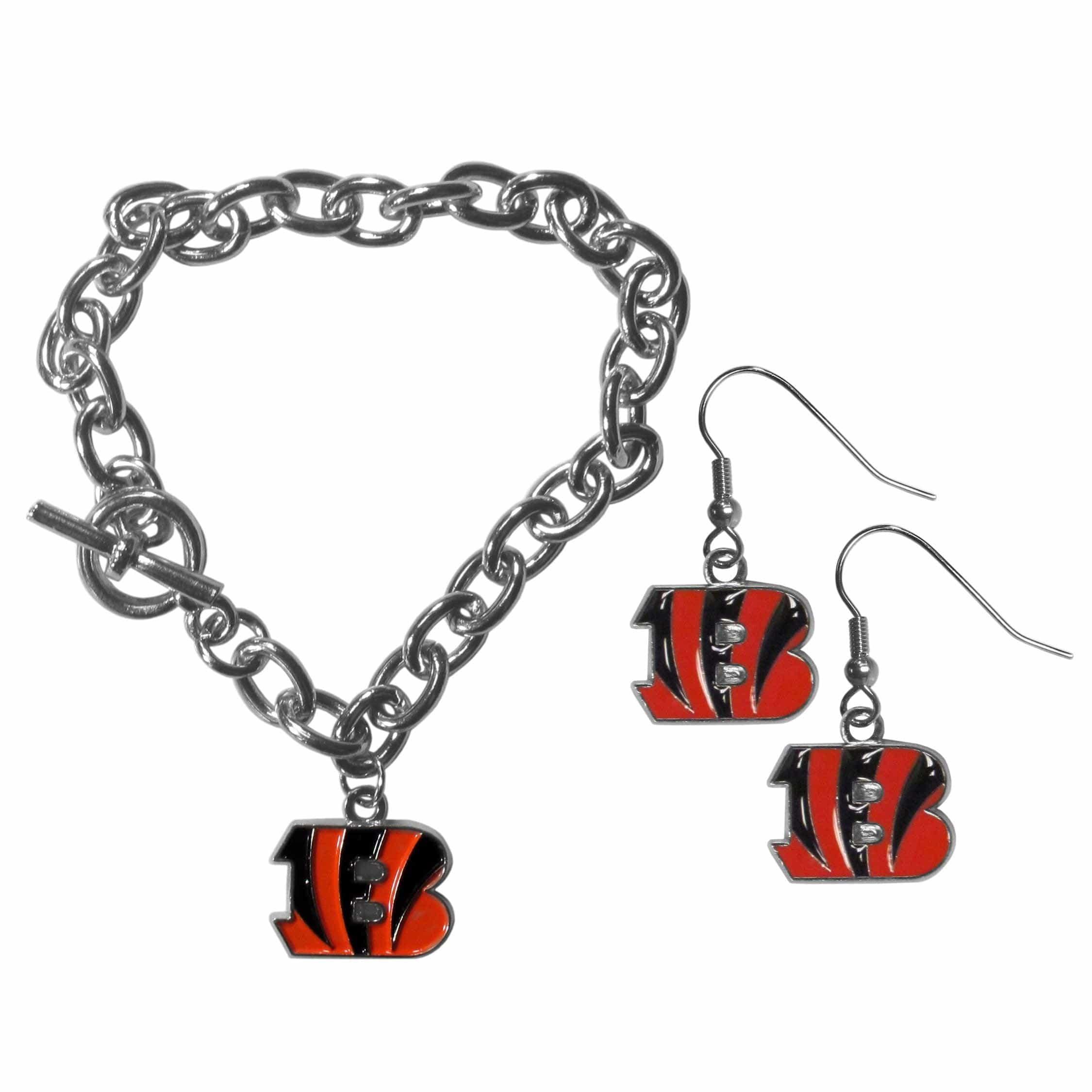 Cincinnati Bengals Chain Bracelet and Dangle Earring Set - Siskiyou Buckle