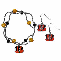 Cincinnati Bengals Dangle Earrings and Crystal Bead Bracelet Set - Siskiyou Buckle