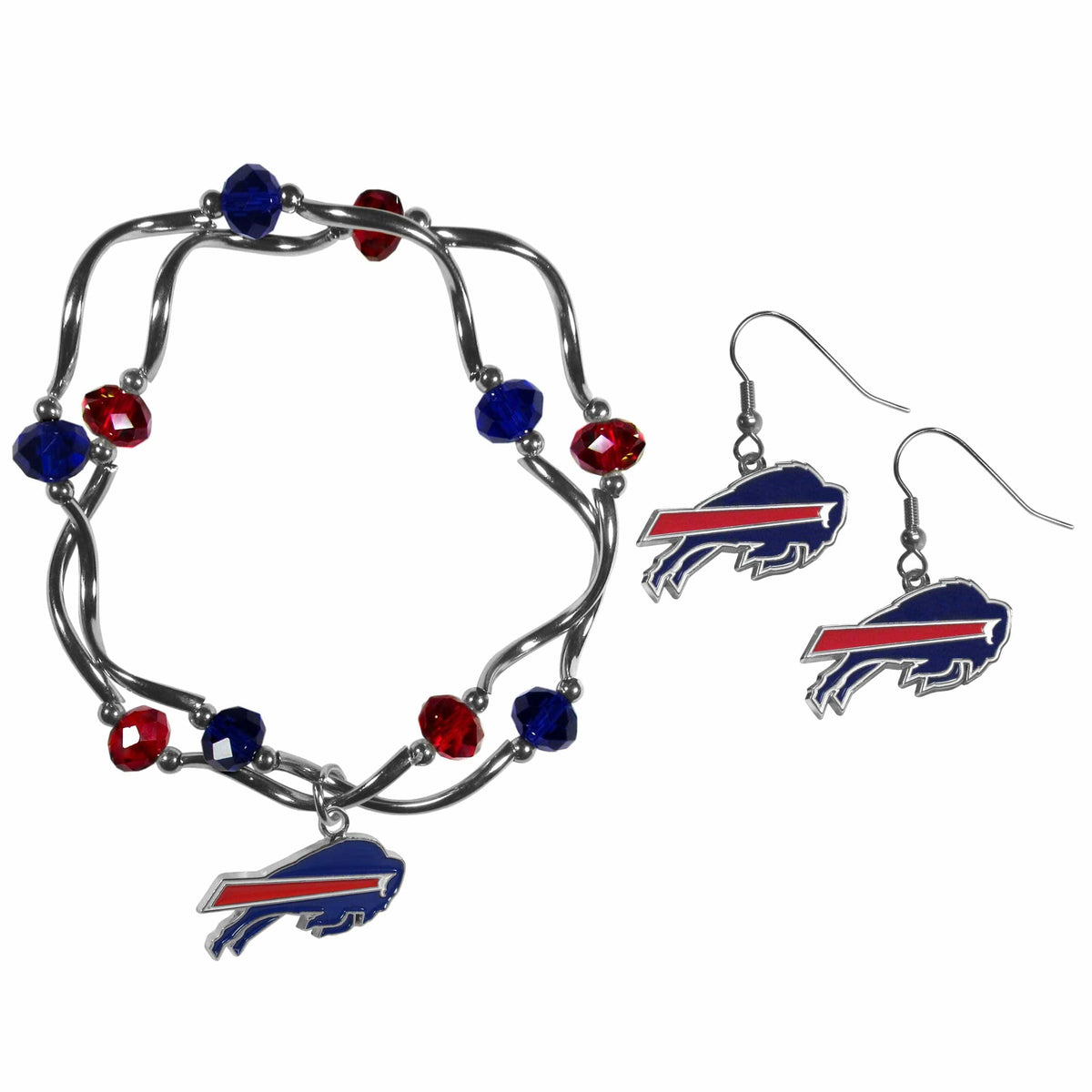 Buffalo Bills Dangle Earrings and Crystal Bead Bracelet Set - Siskiyou Buckle