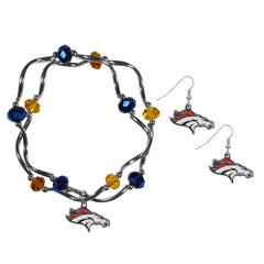 Denver Broncos Dangle Earrings and Crystal Bead Bracelet Set - Flyclothing LLC