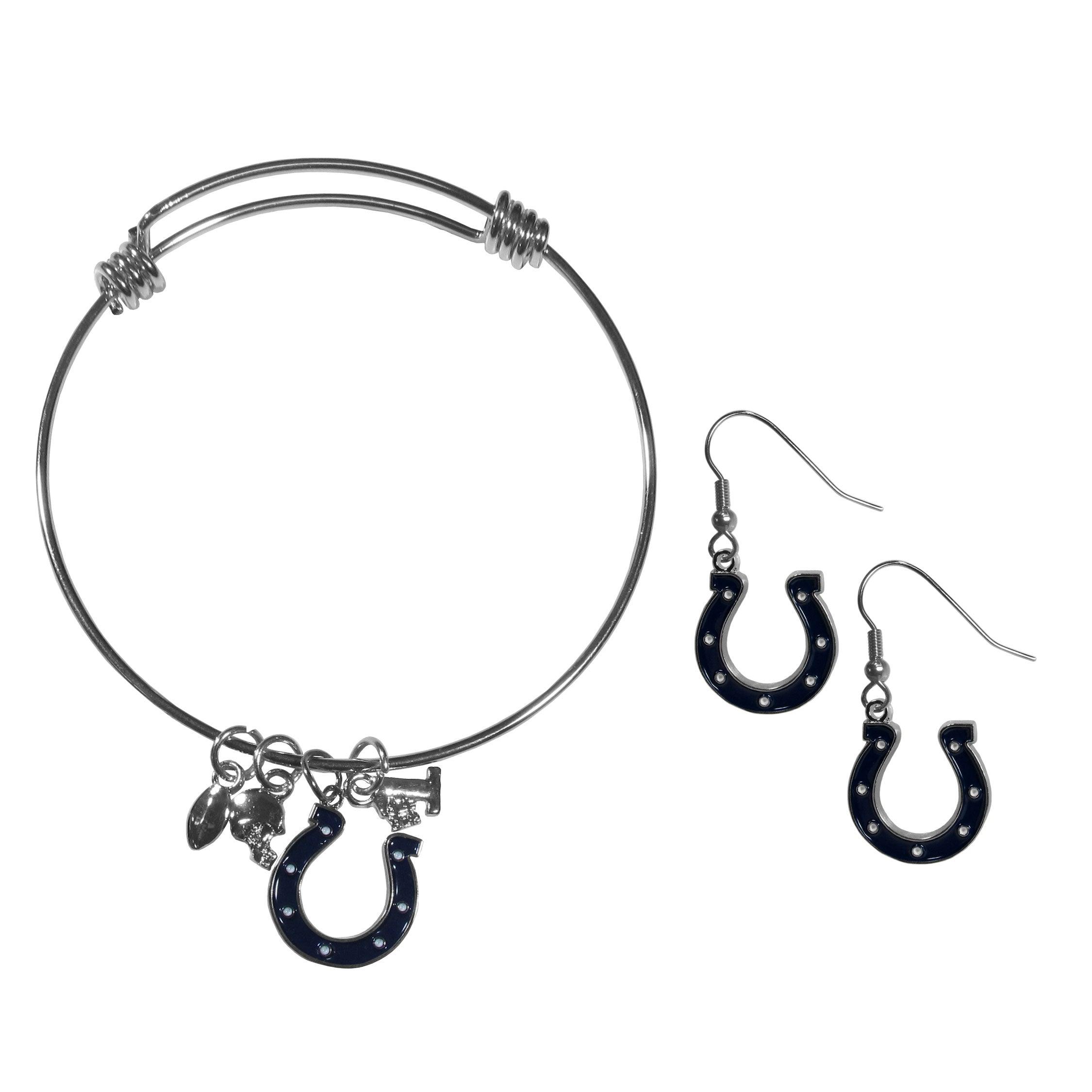 Indianapolis Colts Dangle Earrings and Charm Bangle Bracelet Set - Flyclothing LLC