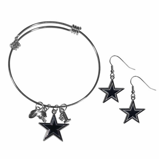 Dallas Cowboys Dangle Earrings and Charm Bangle Bracelet Set - Siskiyou Buckle