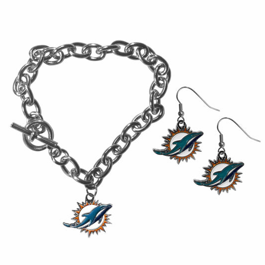 Miami Dolphins Chain Bracelet and Dangle Earring Set - Flyclothing LLC