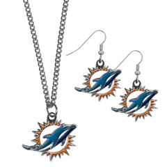 Miami Dolphins Dangle Earrings and Chain Necklace Set - Flyclothing LLC