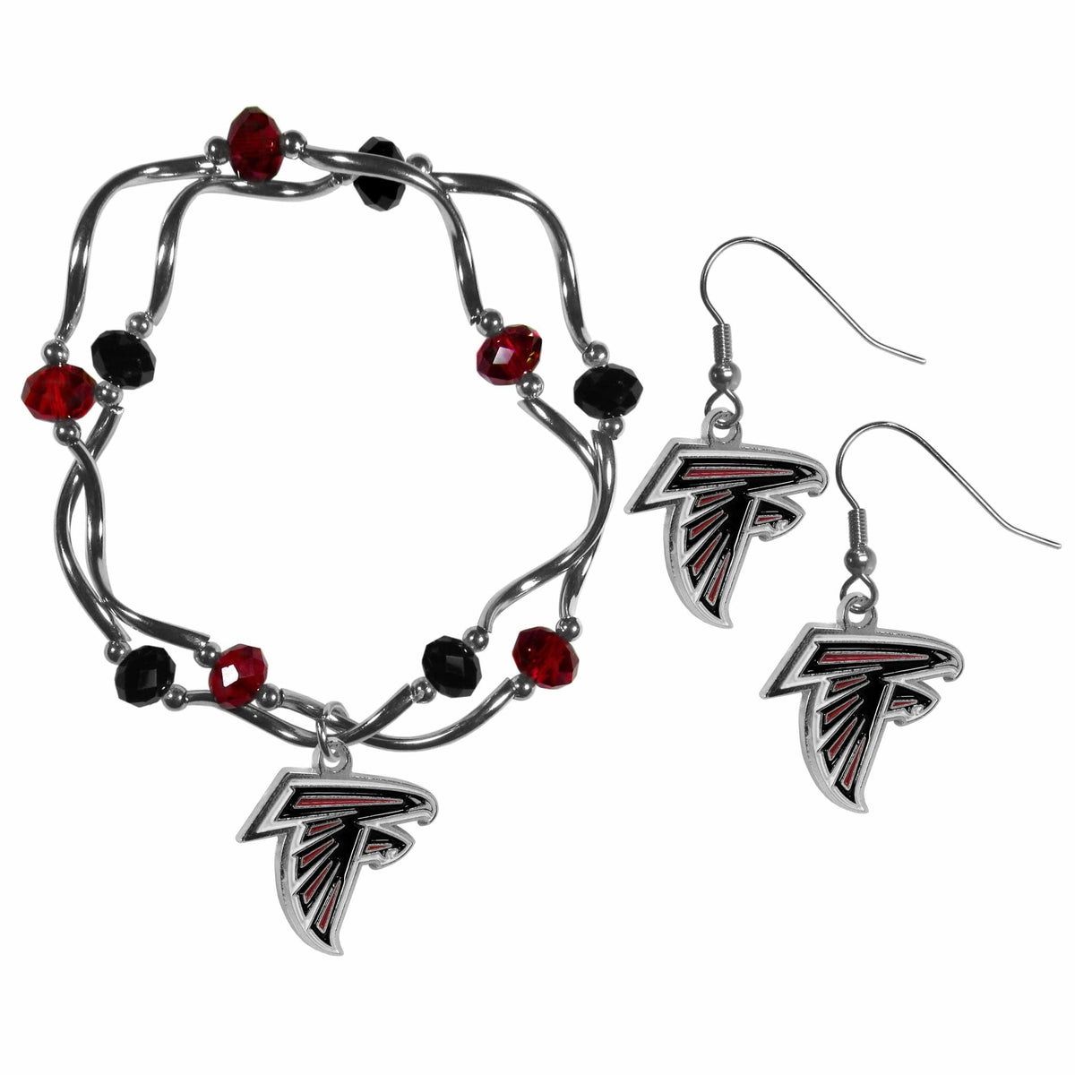 Atlanta Falcons Dangle Earrings and Crystal Bead Bracelet Set - Siskiyou Buckle