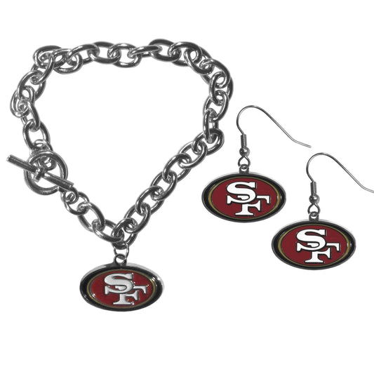 San Francisco 49ers Chain Bracelet and Dangle Earring Set - Flyclothing LLC