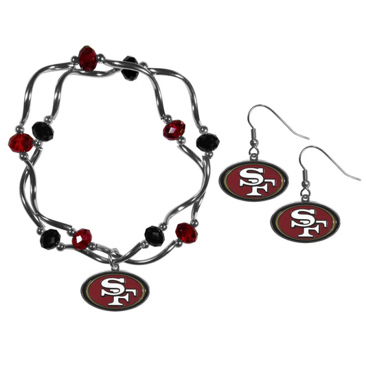 San Francisco 49ers Dangle Earrings and Crystal Bead Bracelet Set - Flyclothing LLC