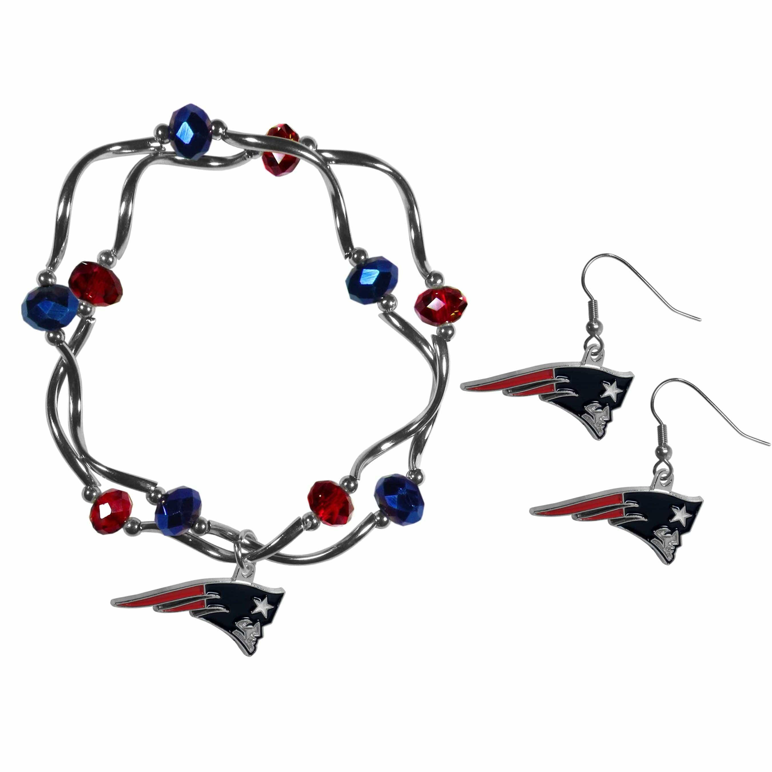 New England Patriots Dangle Earrings and Crystal Bead Bracelet Set - Siskiyou Buckle