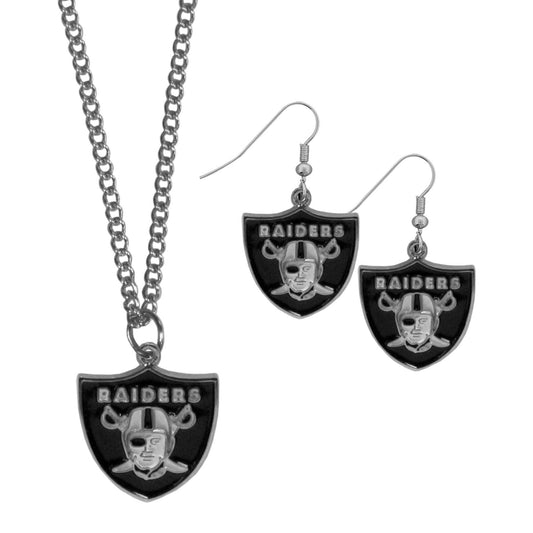 Las Vegas Raiders Dangle Earrings and Chain Necklace Set - Flyclothing LLC