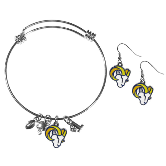 Los Angeles Rams Dangle Earrings and Charm Bangle Bracelet Set - Flyclothing LLC