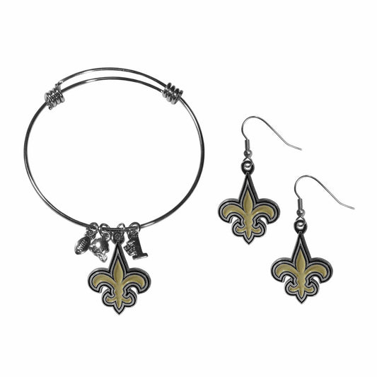 New Orleans Saints Dangle Earrings and Charm Bangle Bracelet Set - Siskiyou Buckle