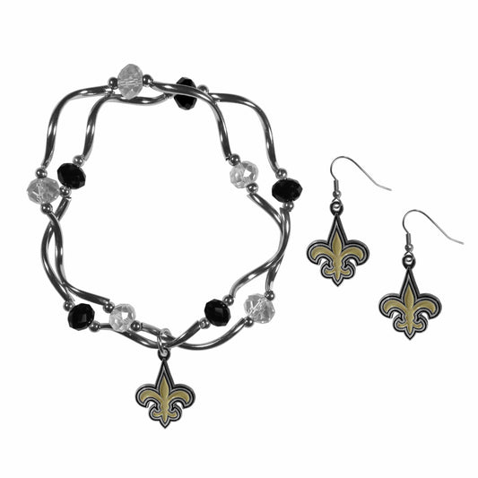 New Orleans Saints Dangle Earrings and Crystal Bead Bracelet Set - Siskiyou Buckle