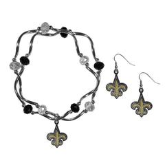 New Orleans Saints Dangle Earrings and Crystal Bead Bracelet Set - Flyclothing LLC