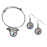 Pittsburgh Steelers Dangle Earrings and Charm Bangle Bracelet Set - Flyclothing LLC