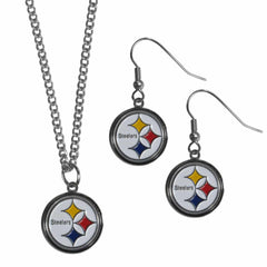 Pittsburgh Steelers Dangle Earrings and Chain Necklace Set - Siskiyou Buckle