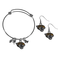 Jacksonville Jaguars Dangle Earrings and Charm Bangle Bracelet Set - Flyclothing LLC