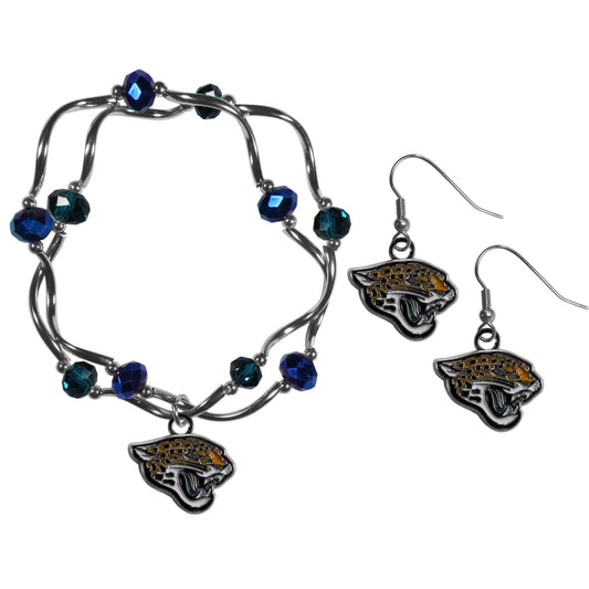 Jacksonville Jaguars Dangle Earrings and Crystal Bead Bracelet Set - Flyclothing LLC