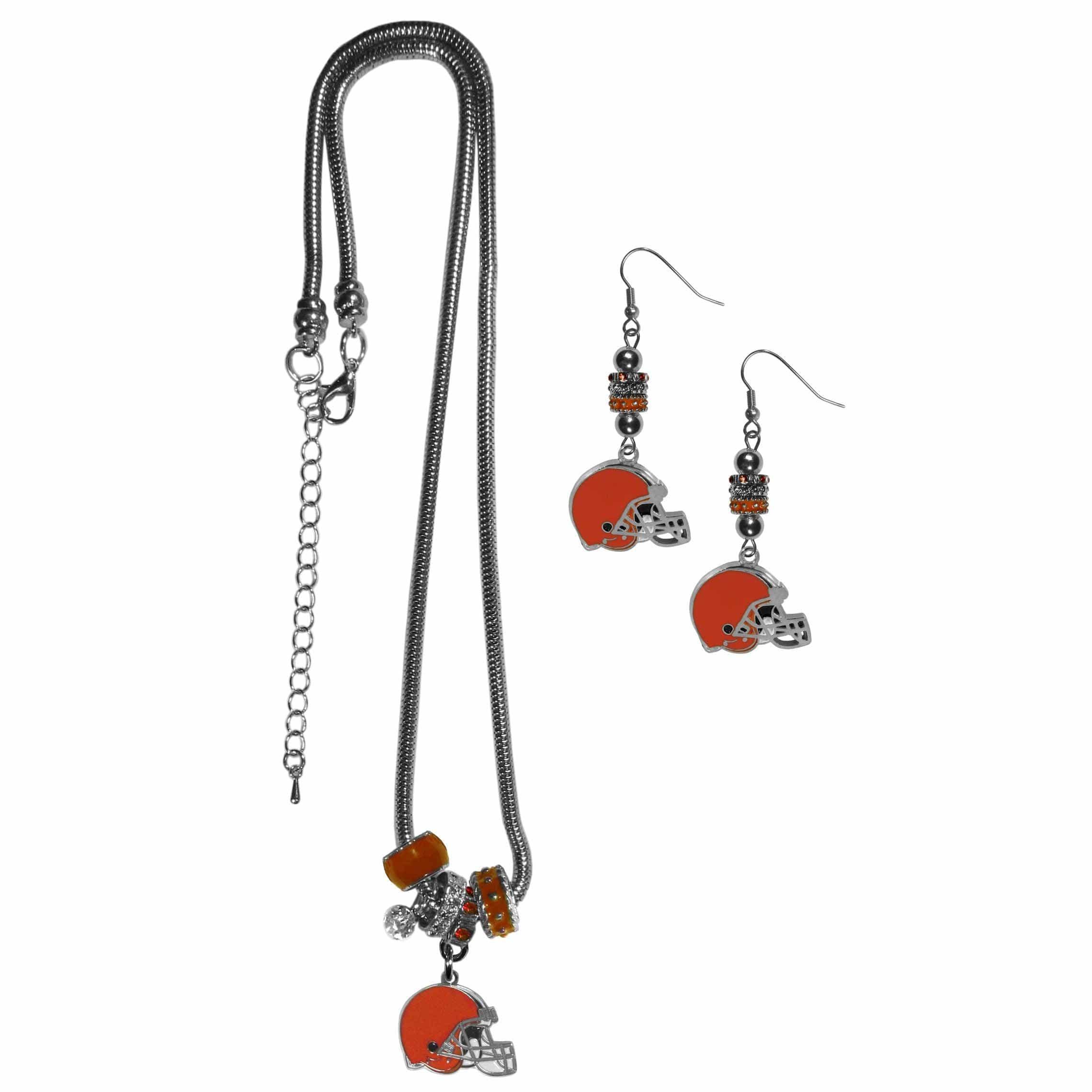 Cleveland Browns Euro Bead Earrings and Necklace Set - Siskiyou Buckle