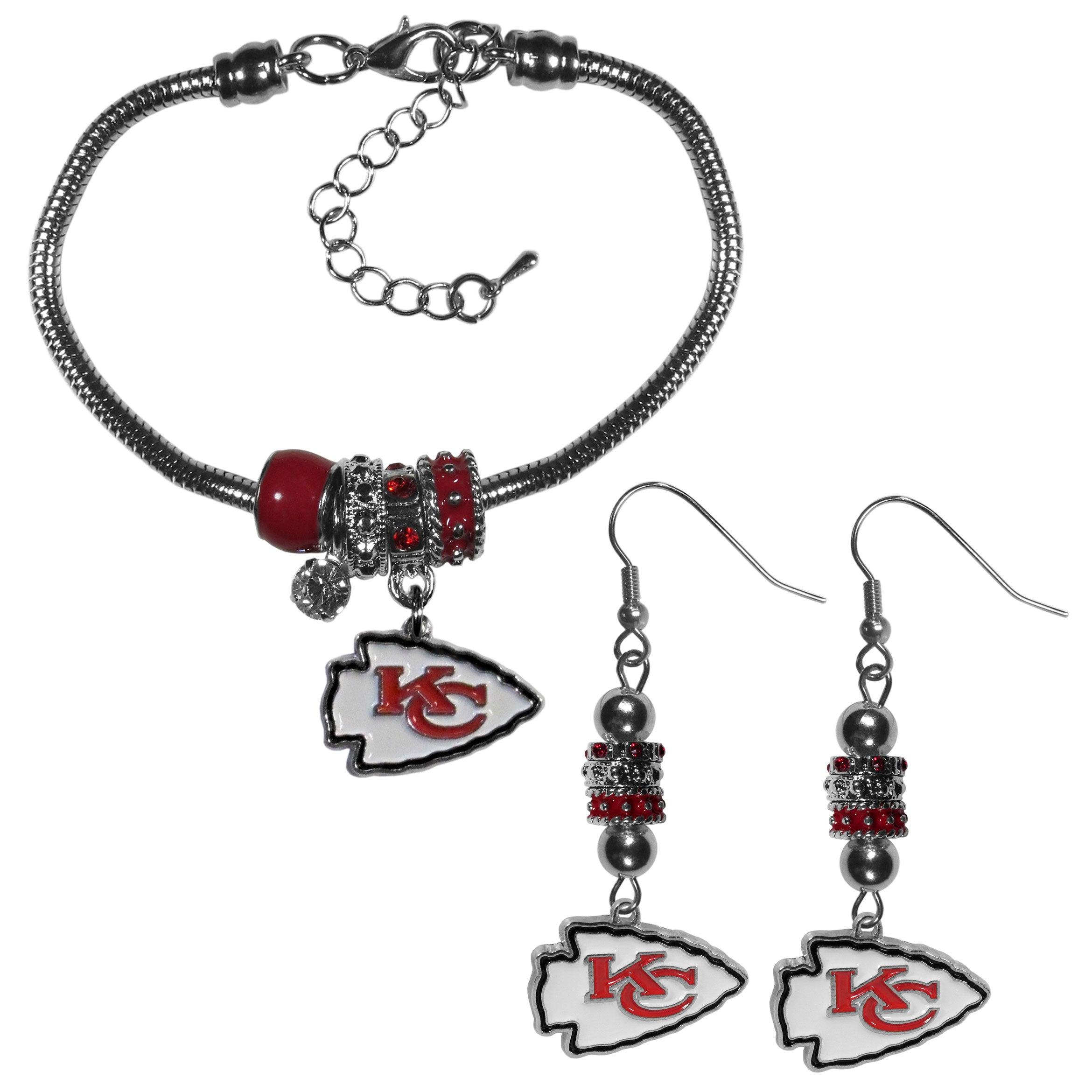 Kansas City Chiefs Euro Bead Earrings and Bracelet Set - Flyclothing LLC