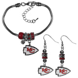 Kansas City Chiefs Euro Bead Earrings and Bracelet Set - Flyclothing LLC