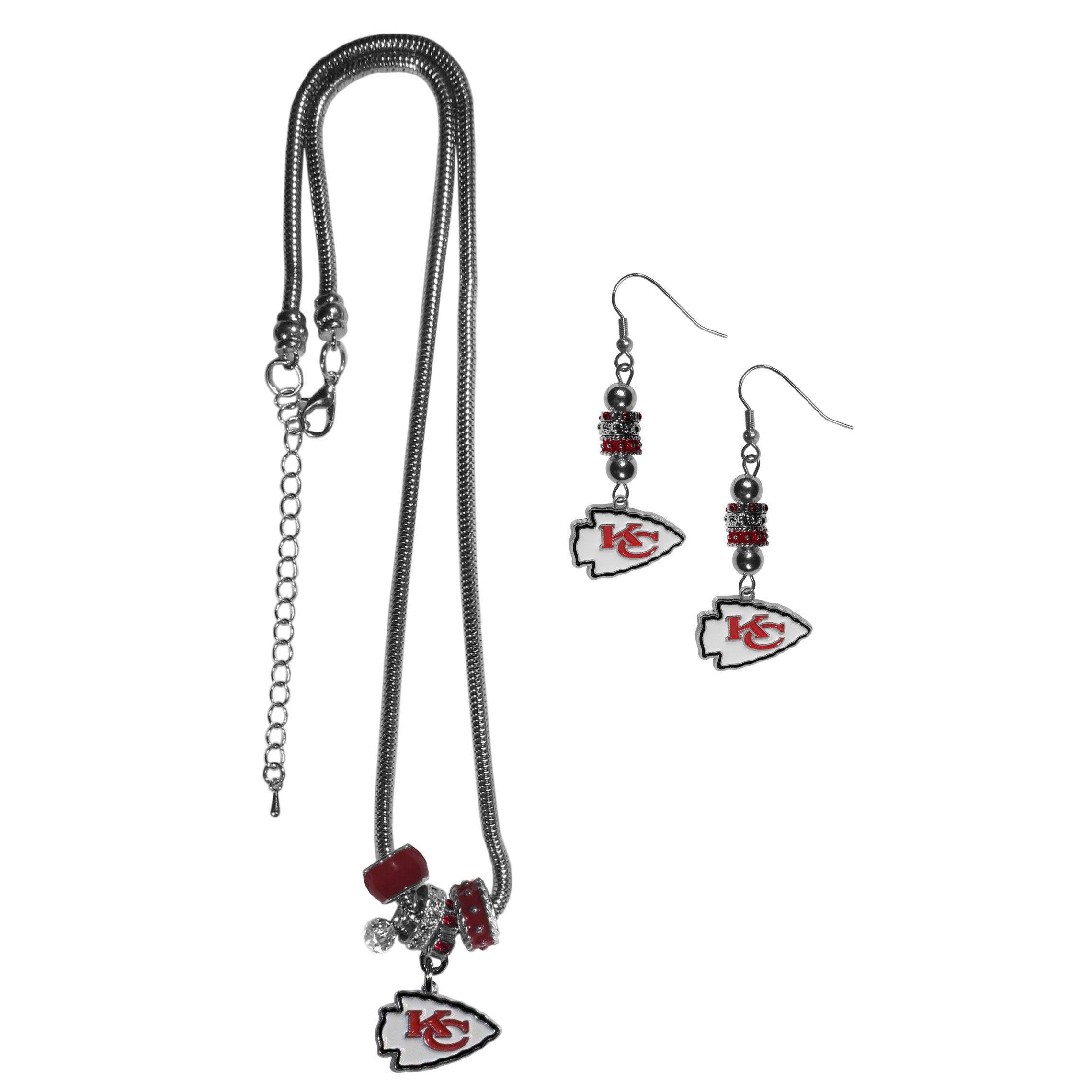 Kansas City Chiefs Euro Bead Earrings and Necklace Set - Flyclothing LLC