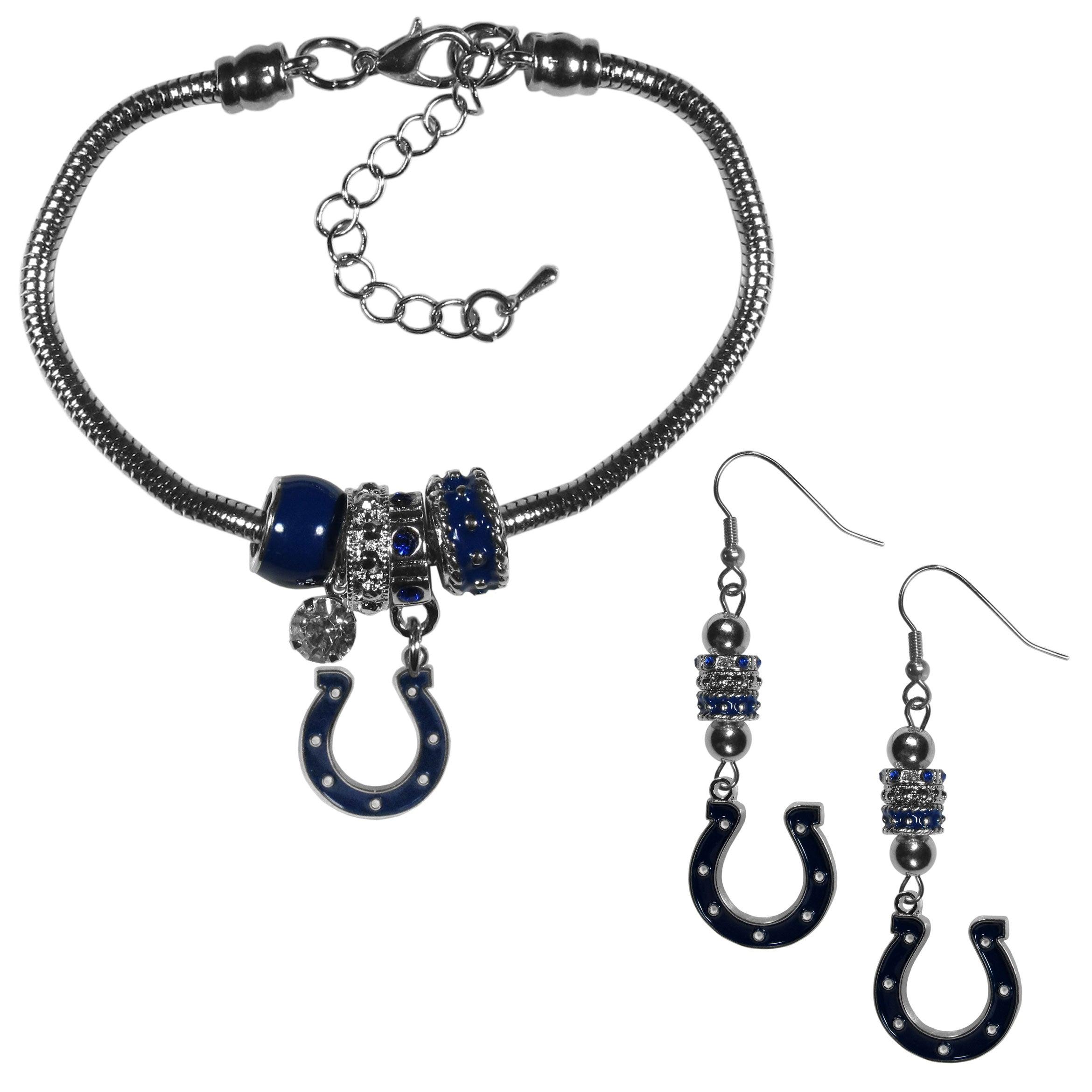 Indianapolis Colts Euro Bead Earrings and Bracelet Set - Flyclothing LLC