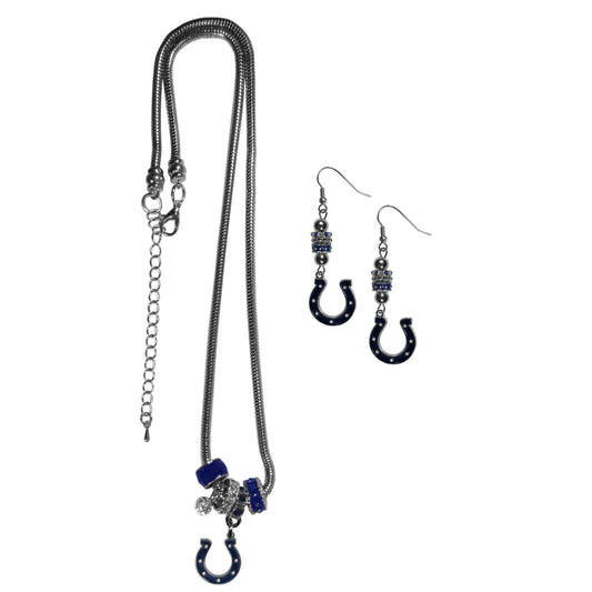 Indianapolis Colts Euro Bead Earrings and Necklace Set - Flyclothing LLC