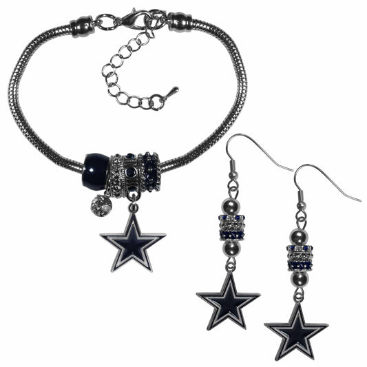 Dallas Cowboys Euro Bead Earrings and Bracelet Set - Siskiyou Buckle