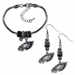 Philadelphia Eagles Euro Bead Earrings and Bracelet Set - Siskiyou Buckle