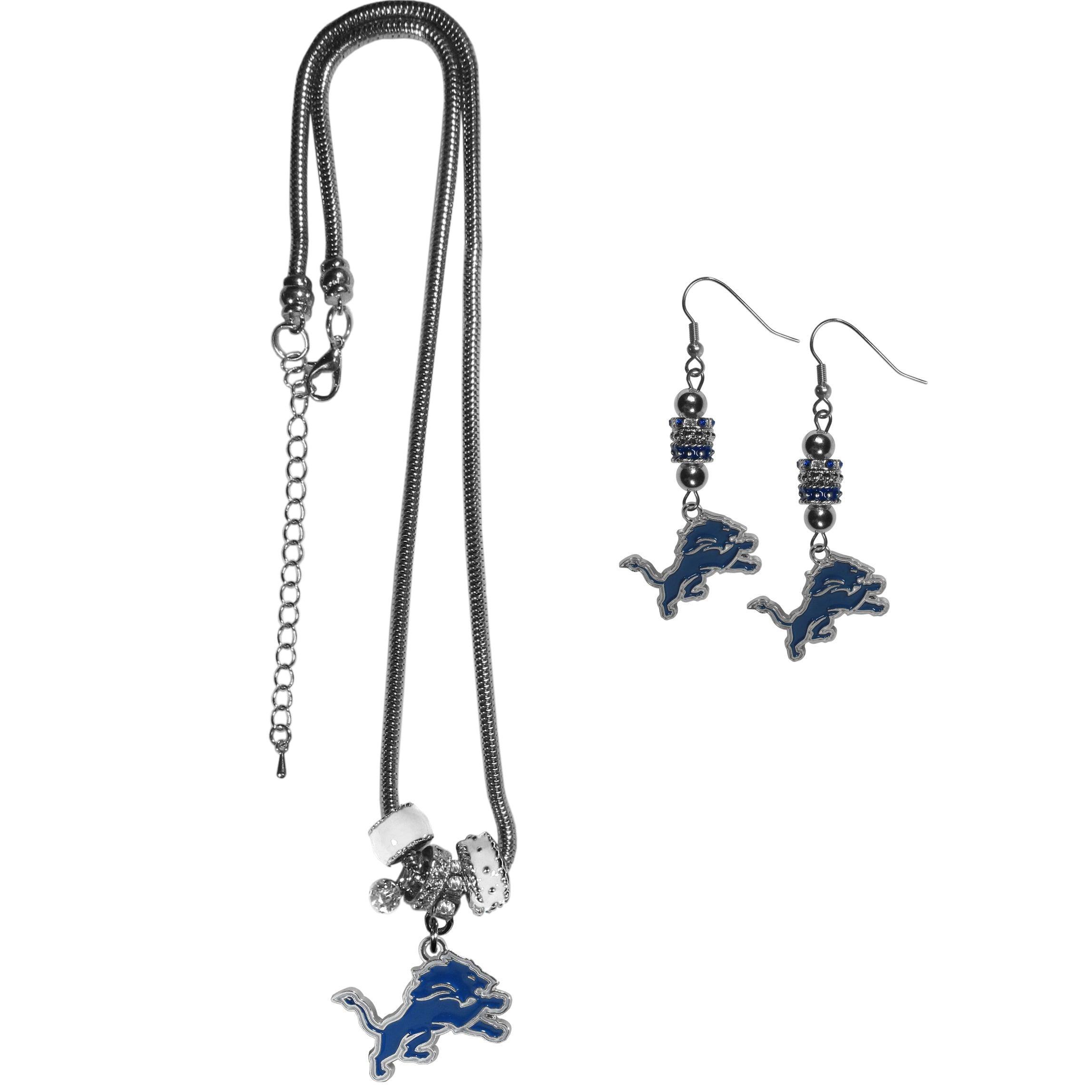 Detroit Lions Euro Bead Earrings and Necklace Set - Flyclothing LLC