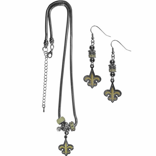 New Orleans Saints Euro Bead Earrings and Necklace Set - Siskiyou Buckle