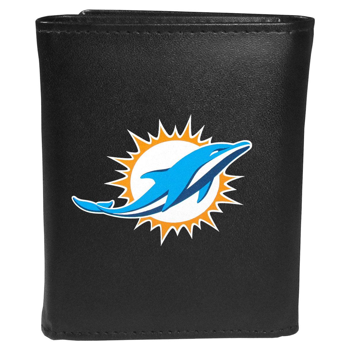 Miami Dolphins Leather Tri-fold Wallet, Large Logo - Flyclothing LLC