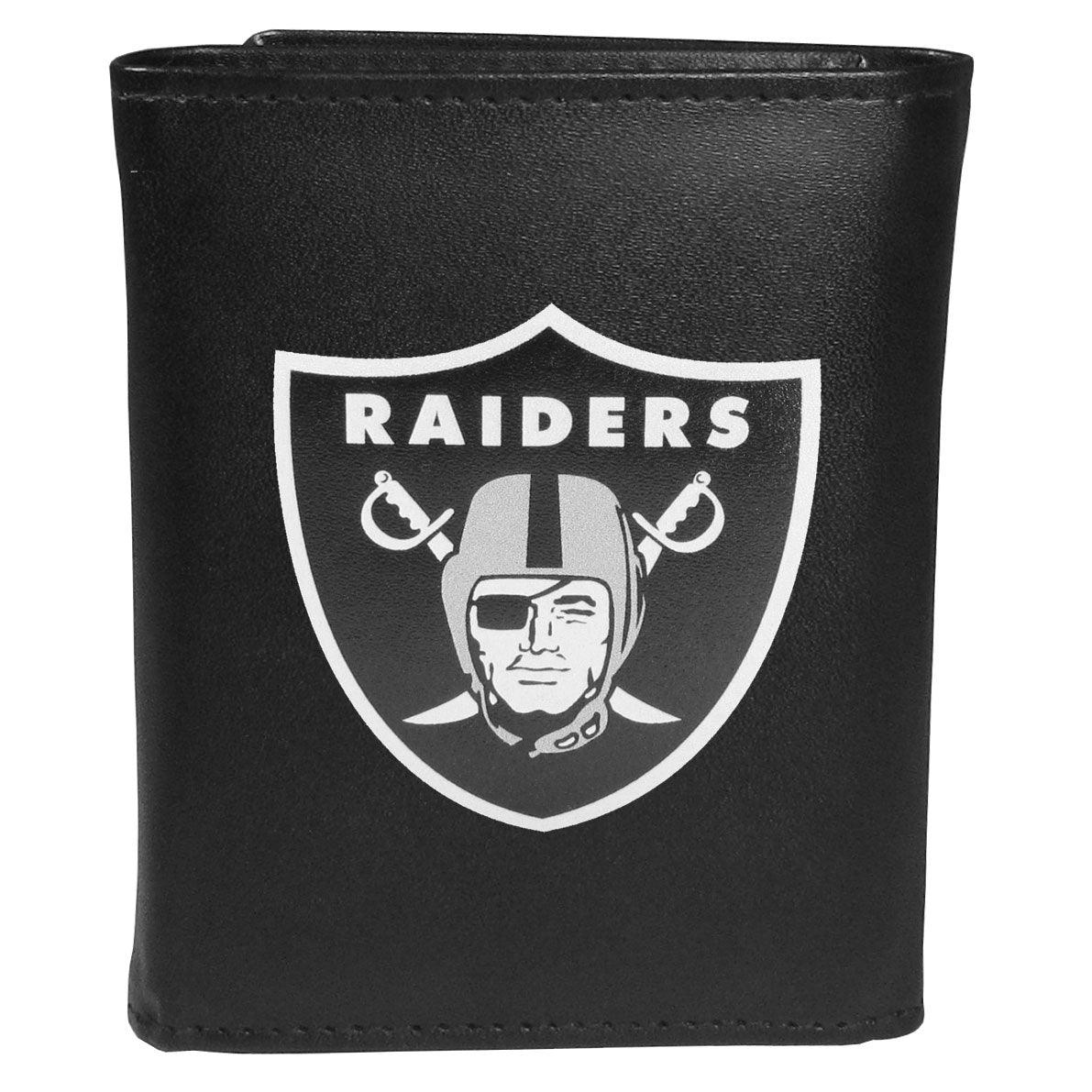 Las Vegas Raiders Leather Tri-fold Wallet, Large Logo - Flyclothing LLC