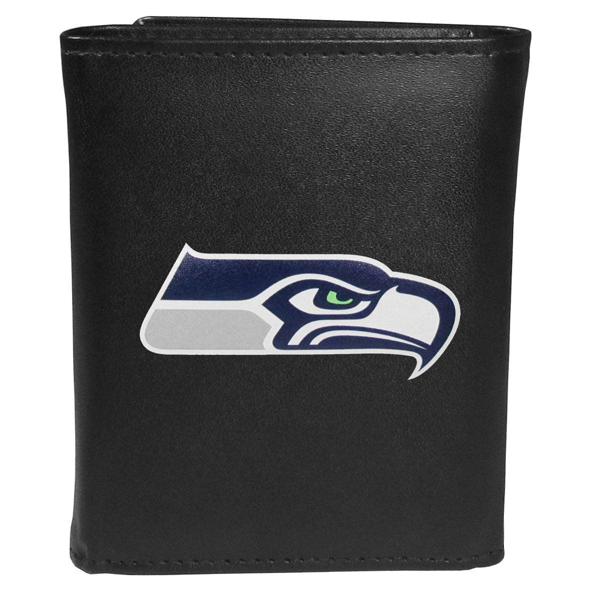 Seattle Seahawks Leather Tri-fold Wallet, Large Logo - Flyclothing LLC