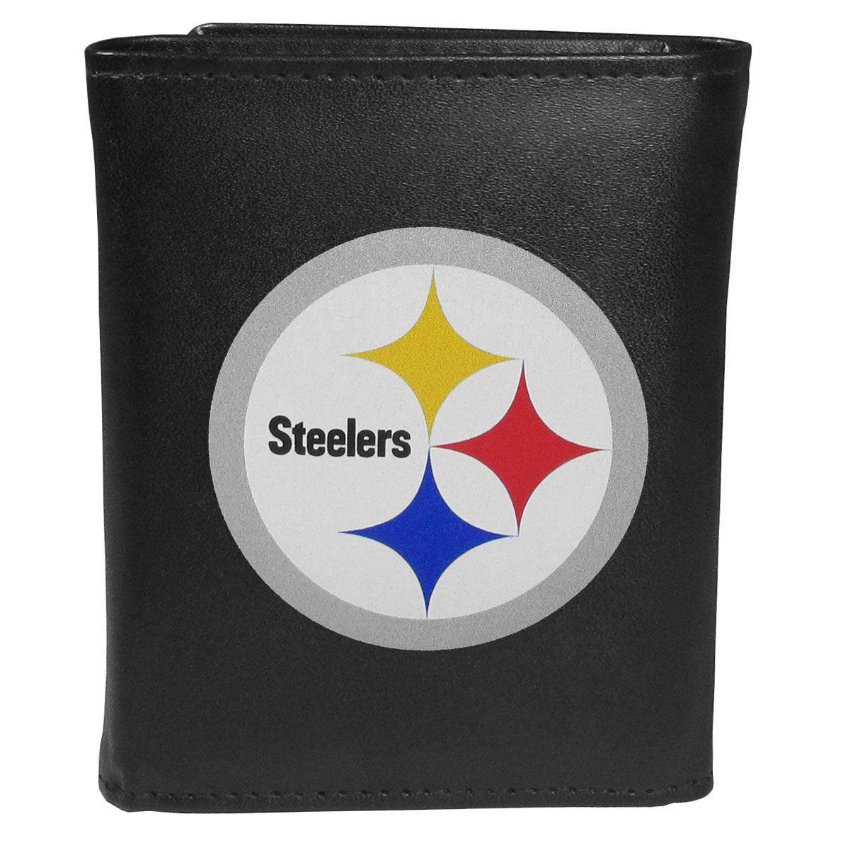 Pittsburgh Steelers Leather Tri-fold Wallet, Large Logo - Flyclothing LLC