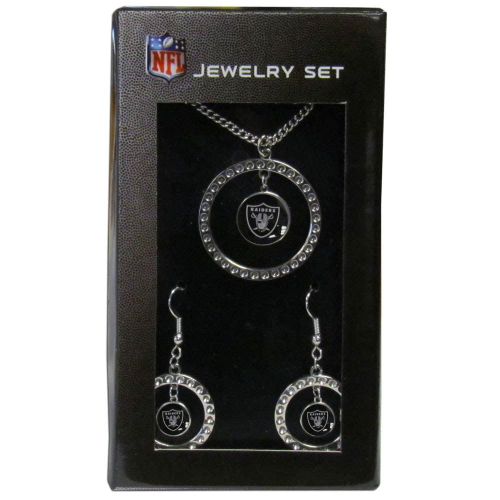 Las Vegas Raiders Rhinestone Hoop Jewelry Set - Flyclothing LLC