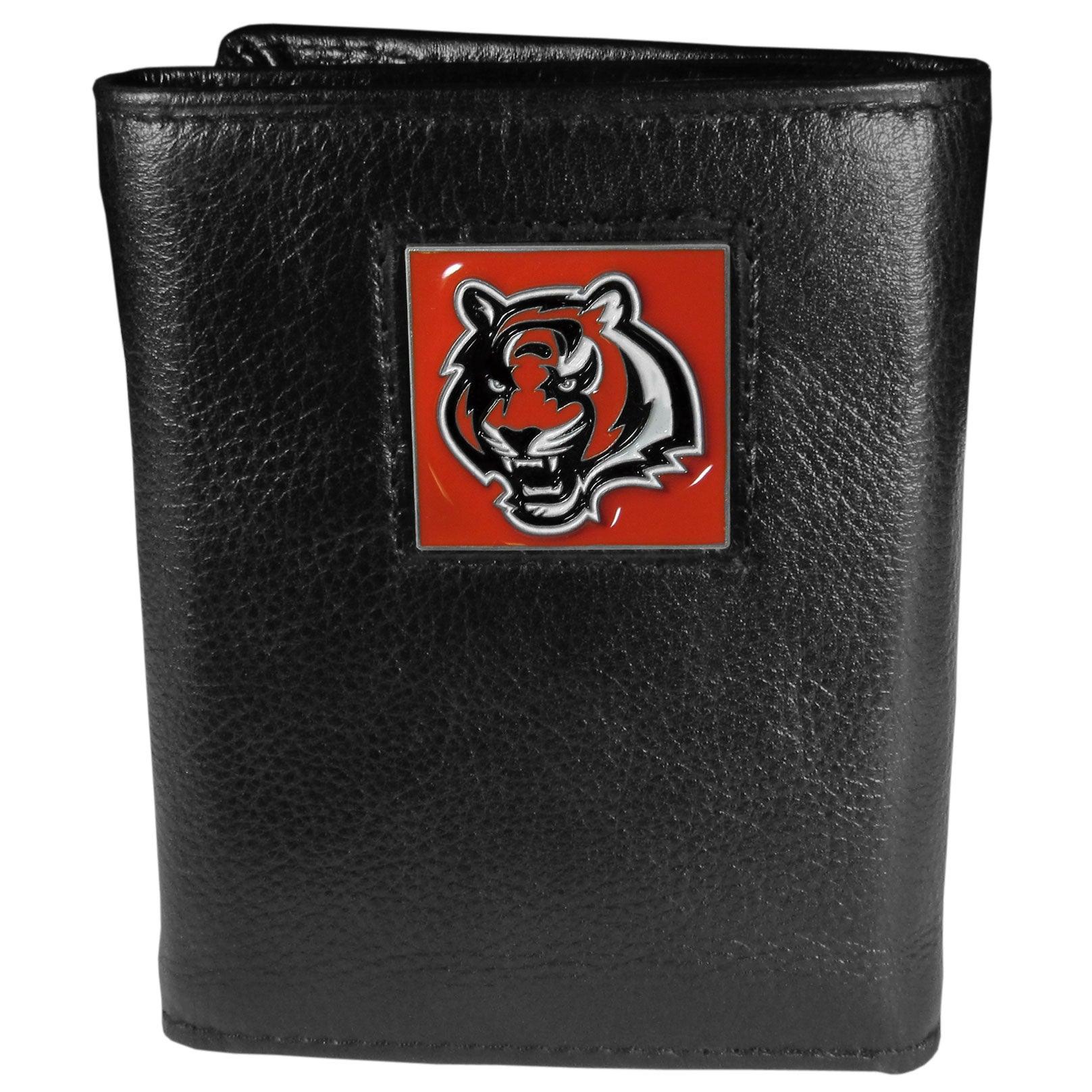 Cincinnati Bengals Deluxe Leather Tri-fold Wallet Packaged in Gift Box - Siskiyou Buckle