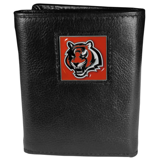 Cincinnati Bengals Deluxe Leather Tri-fold Wallet Packaged in Gift Box - Siskiyou Buckle