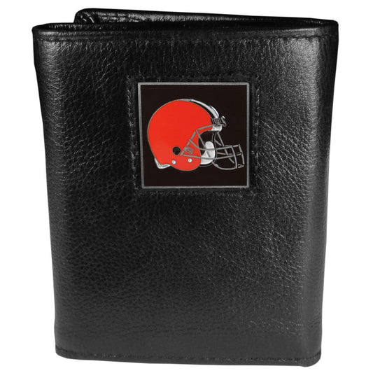 Cleveland Browns Deluxe Leather Tri-fold Wallet Packaged in Gift Box - Siskiyou Buckle