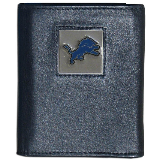 Detroit Lions Deluxe Leather Tri-fold Wallet Packaged in Gift Box - Siskiyou Buckle